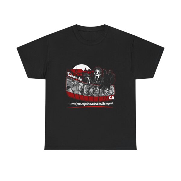Horror Movie Fan Unisex Tee - Come To Woodsboro CA (Scream) - Image 2