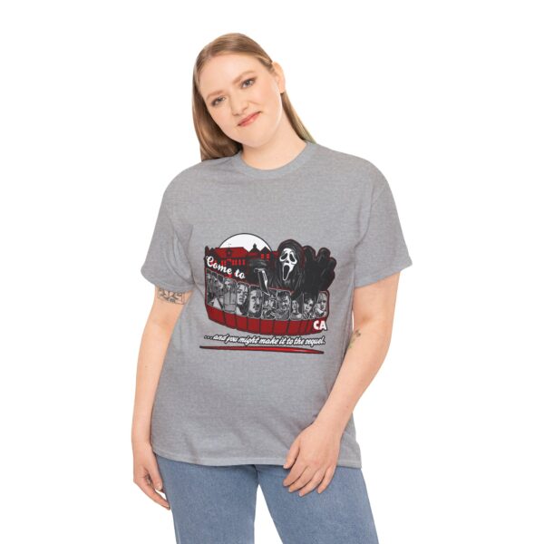 Horror Movie Fan Unisex Tee - Come To Woodsboro CA (Scream) - Image 15