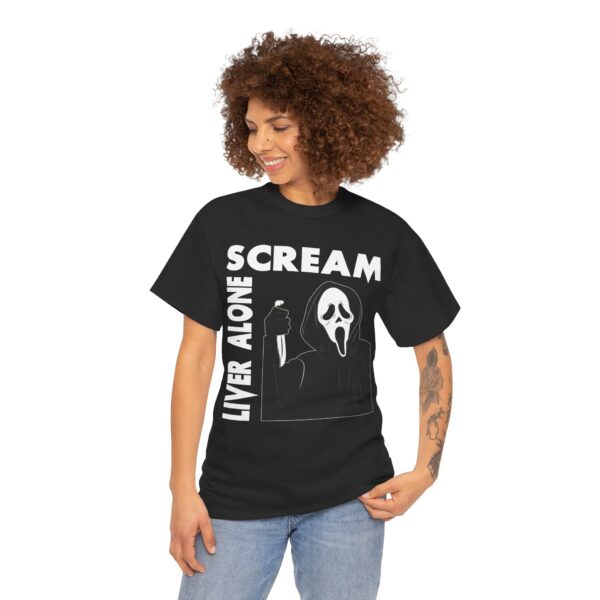 Scream (GhostFace) Liver Alone Black T-shirt - Image 6