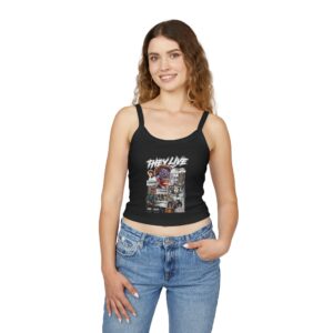 Creepy Collage Crop Tank Top — 'They Live' Retro Horror Graphic