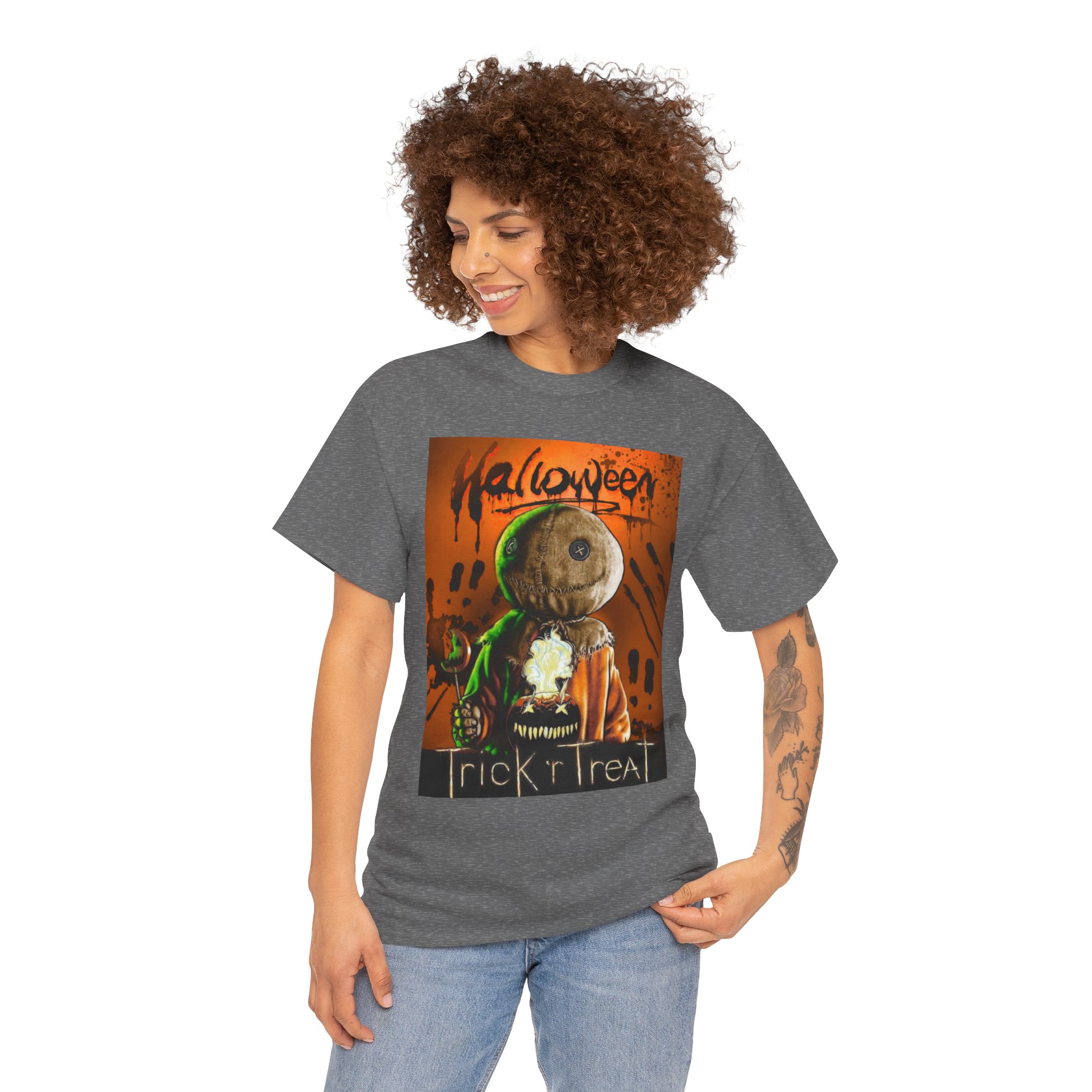 Halloween Trick or Treat T-Shirt — Sam Skull Costume Graphic Tee - Image 38
