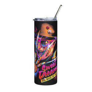 20oz Stainless Steel Tumbler – Neon Freddy Krueger “Sweet Dreams” Horror Travel Cup