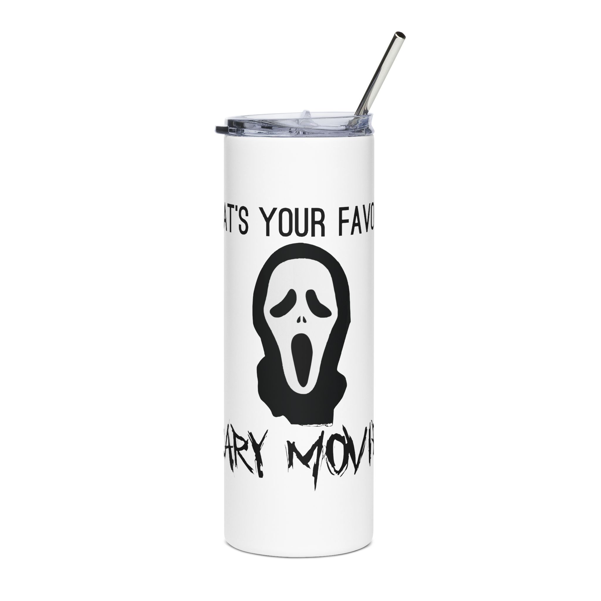20oz Stainless Tumbler — "What's Your Favorite Scary Movie?" Ghost Face Mask Travel Cup