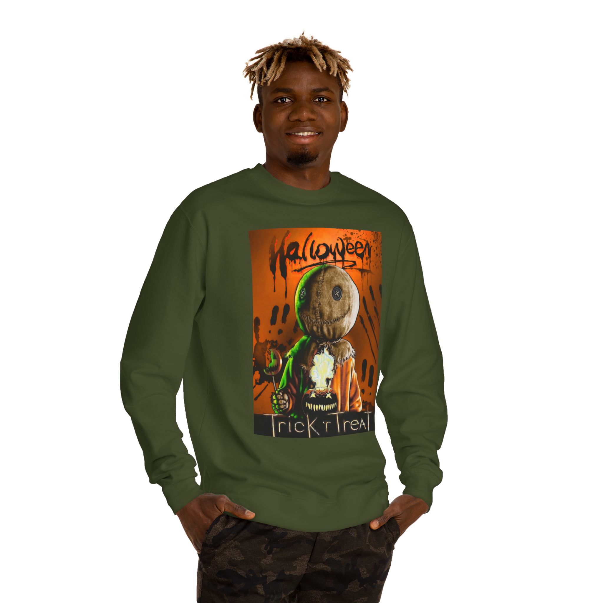 Halloween Trick 'r Treat Sweatshirt — Sam Scarecrow Graphic Crewneck - Image 11