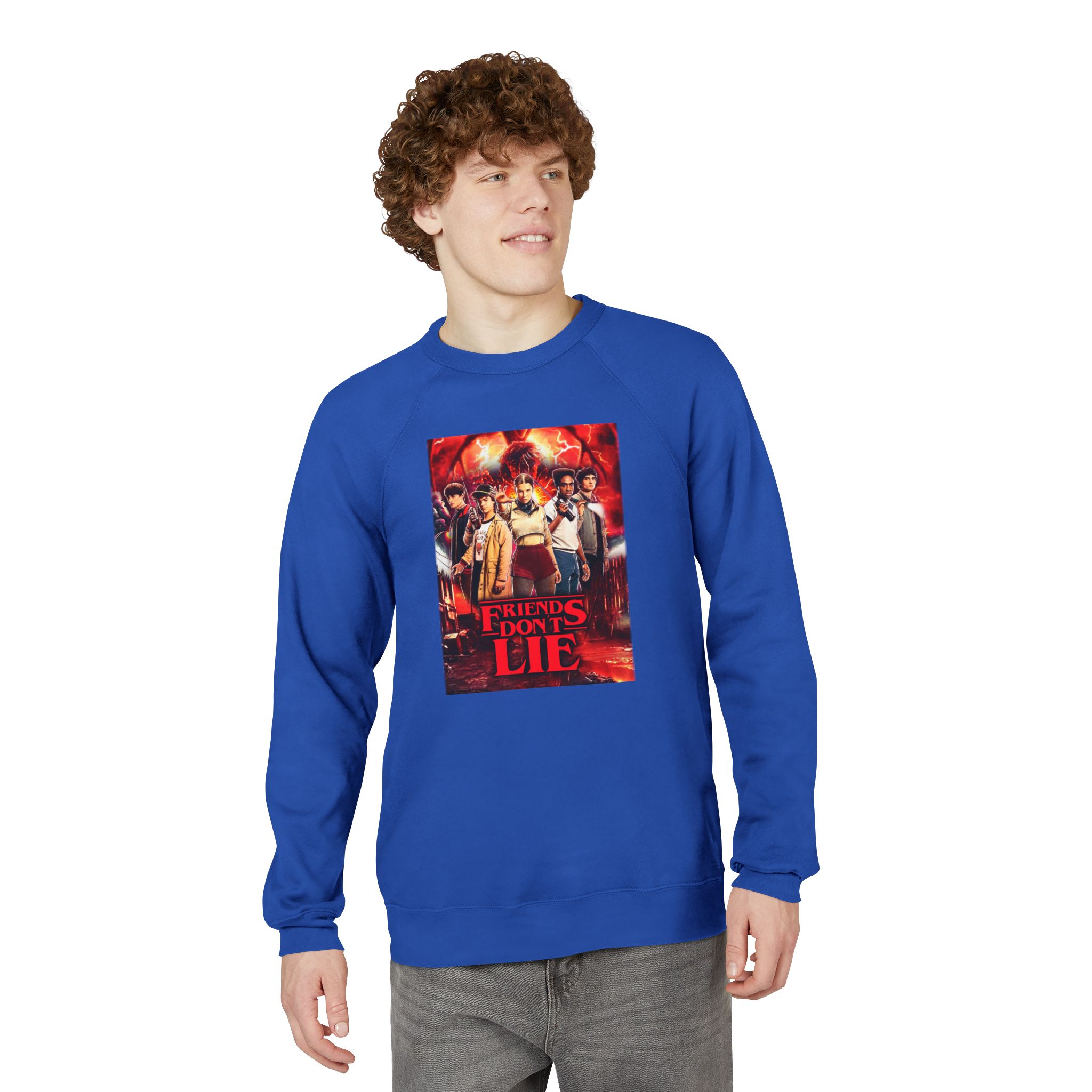 Raglan Sweatshirt — "Friends Don't Lie Stranger Things" Retro Stranger Mystery Crewneck - Image 26