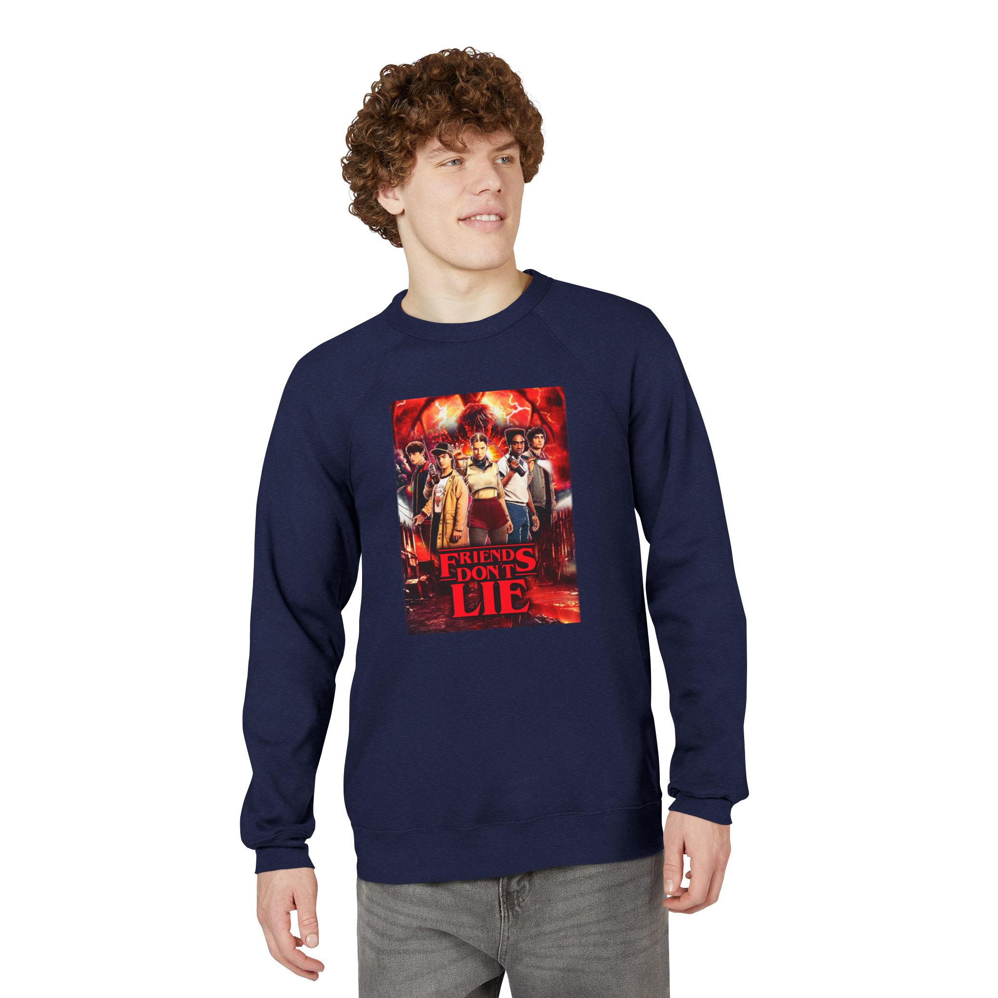 Raglan Sweatshirt — "Friends Don't Lie Stranger Things" Retro Stranger Mystery Crewneck - Image 33