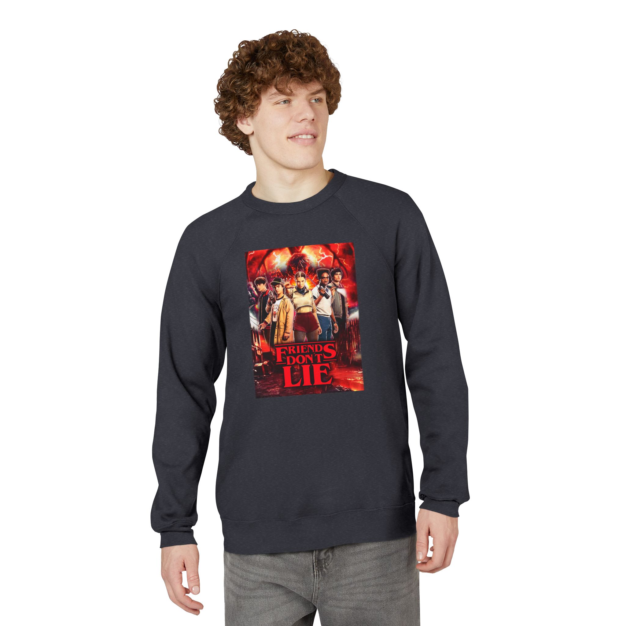 Raglan Sweatshirt — "Friends Don't Lie Stranger Things" Retro Stranger Mystery Crewneck - Image 40
