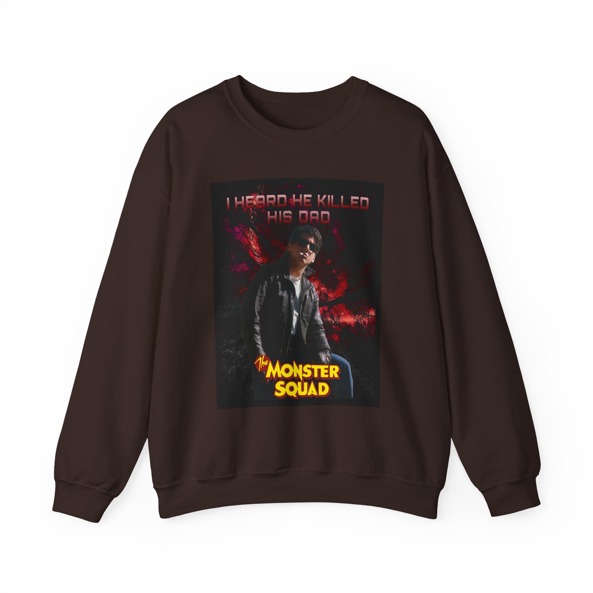 Monster Squad Crewneck Sweatshirt — “I Heard He Killed His Dad” Horror Graphic - Image 9