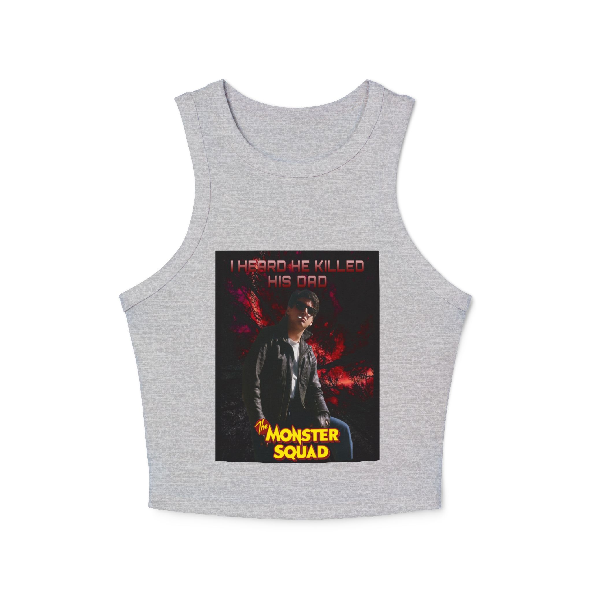 Monster Squad Graphic Tank Top — "I Heard He Killed His Dad" Retro Horror Crop - Image 6