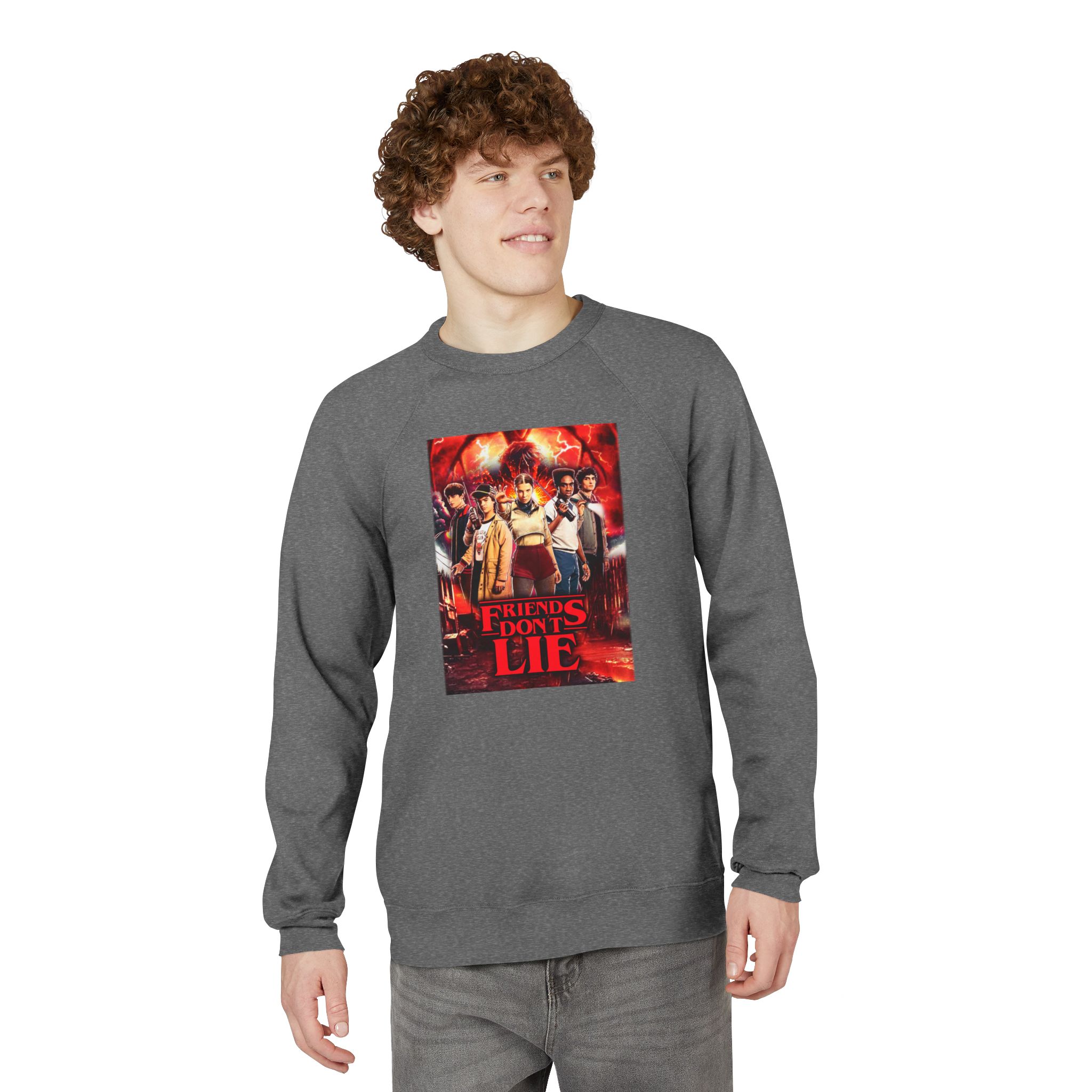 Raglan Sweatshirt — "Friends Don't Lie Stranger Things" Retro Stranger Mystery Crewneck - Image 12