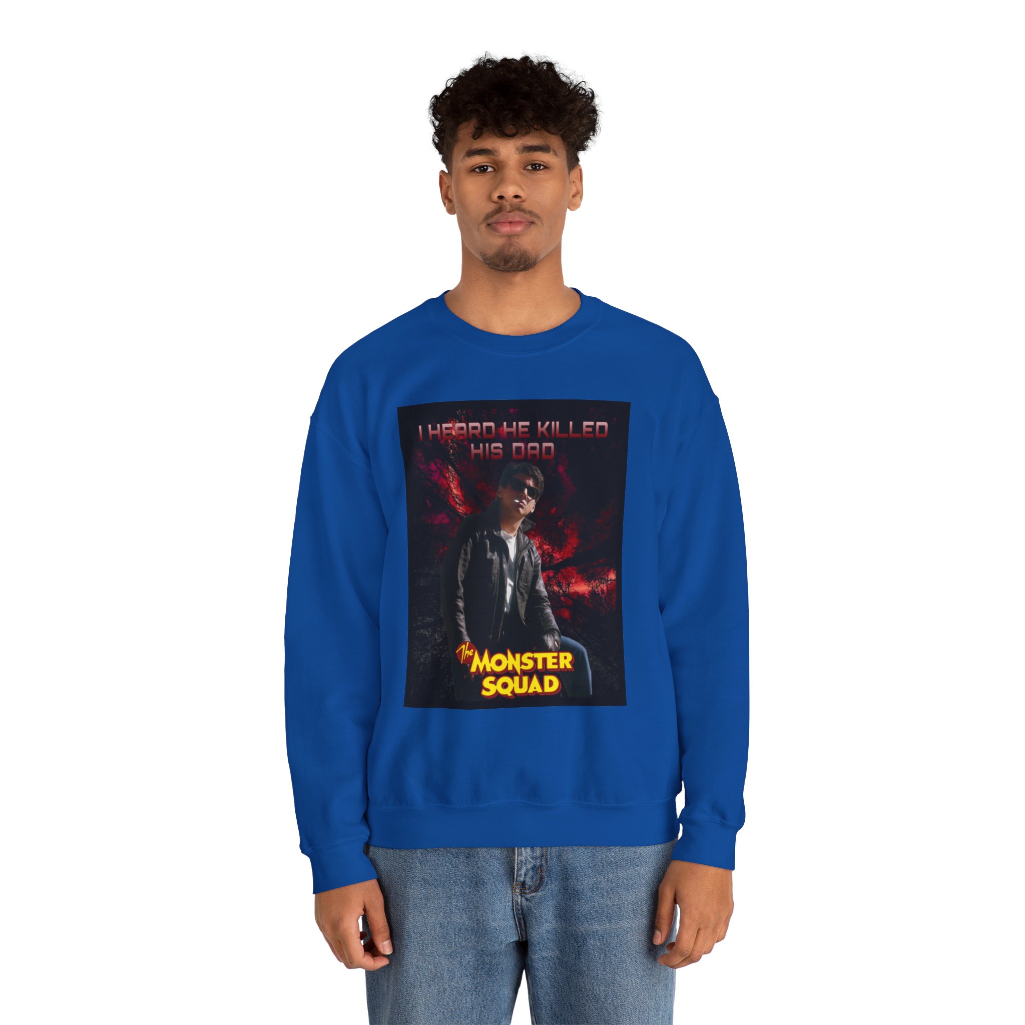 Monster Squad Crewneck Sweatshirt — “I Heard He Killed His Dad” Horror Graphic - Image 37