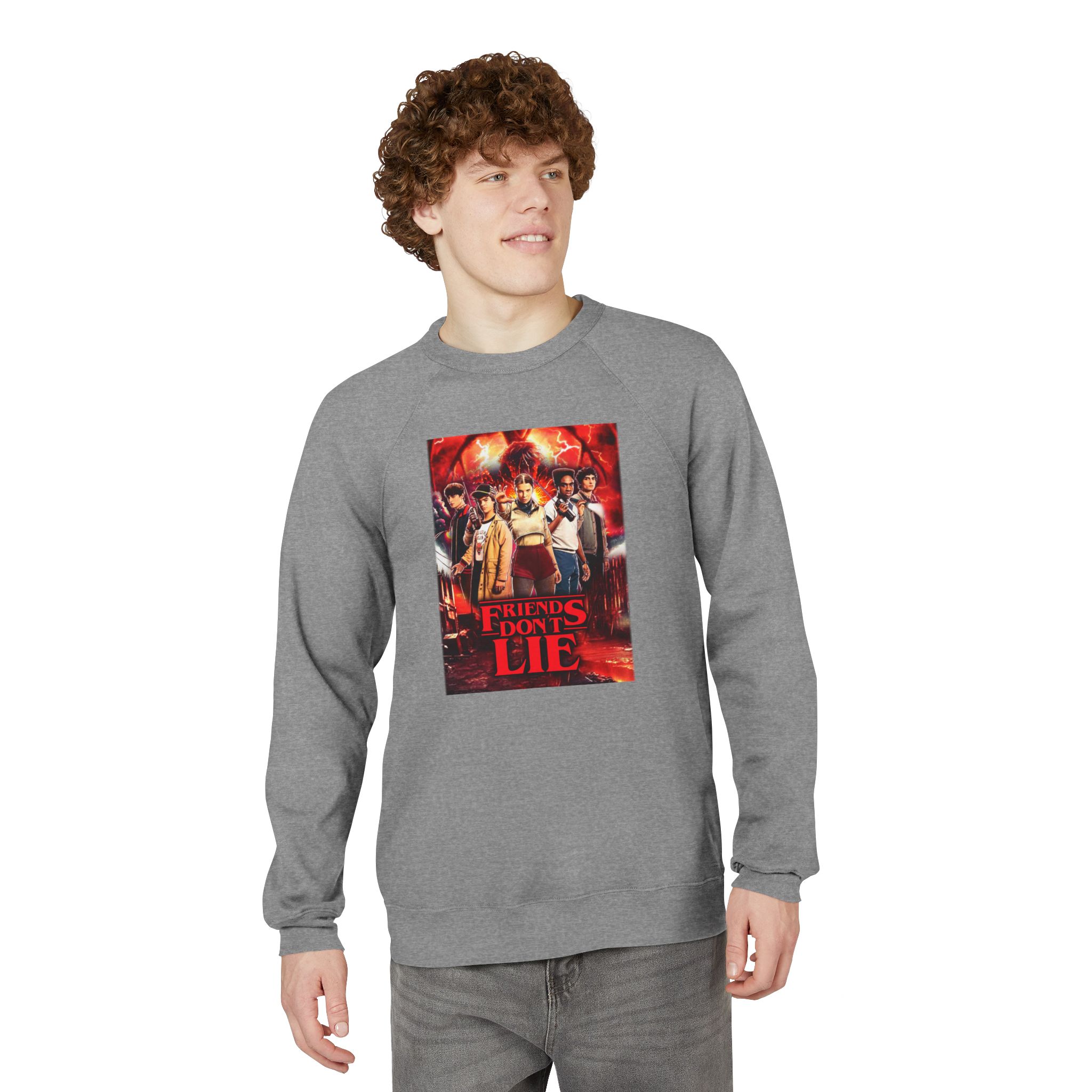 Raglan Sweatshirt — "Friends Don't Lie Stranger Things" Retro Stranger Mystery Crewneck - Image 19