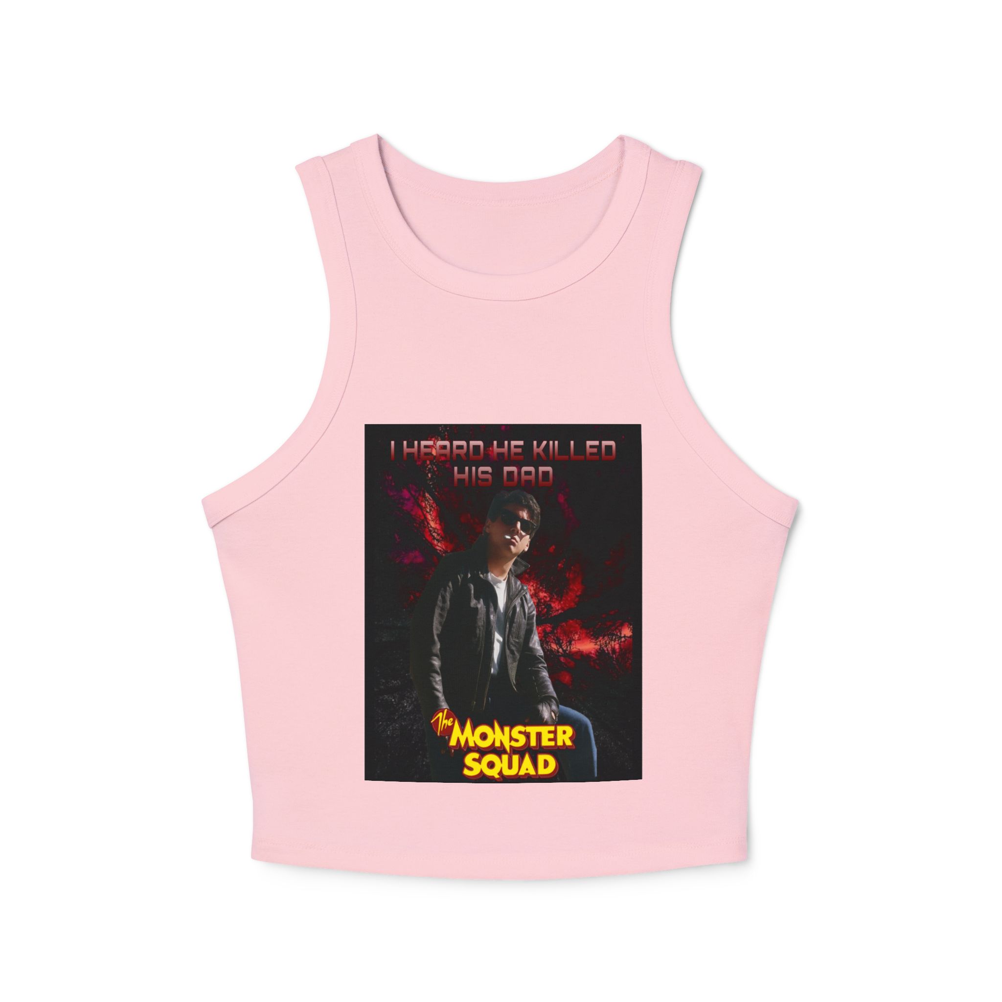 Monster Squad Graphic Tank Top — "I Heard He Killed His Dad" Retro Horror Crop - Image 16