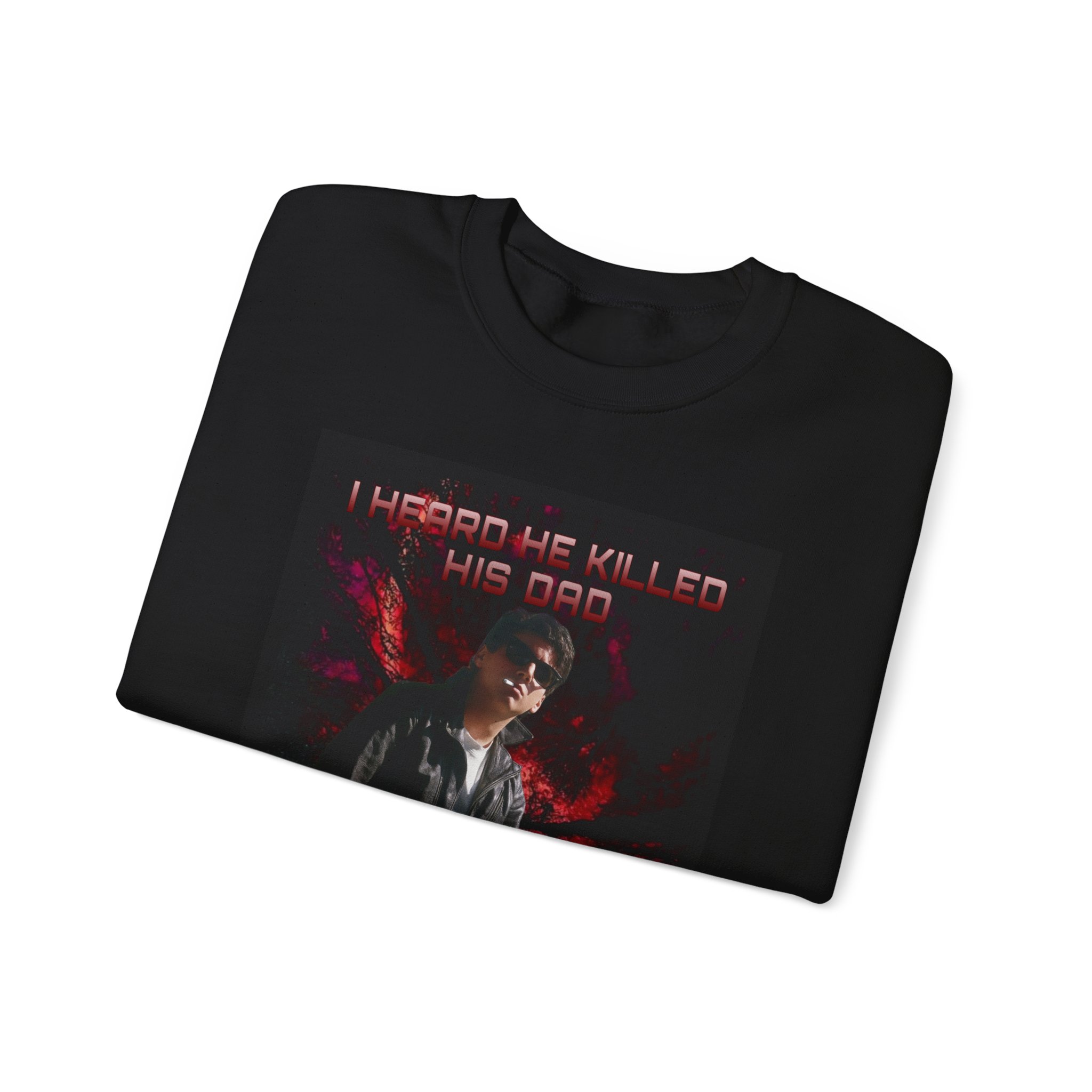 Monster Squad Crewneck Sweatshirt — “I Heard He Killed His Dad” Horror Graphic - Image 4