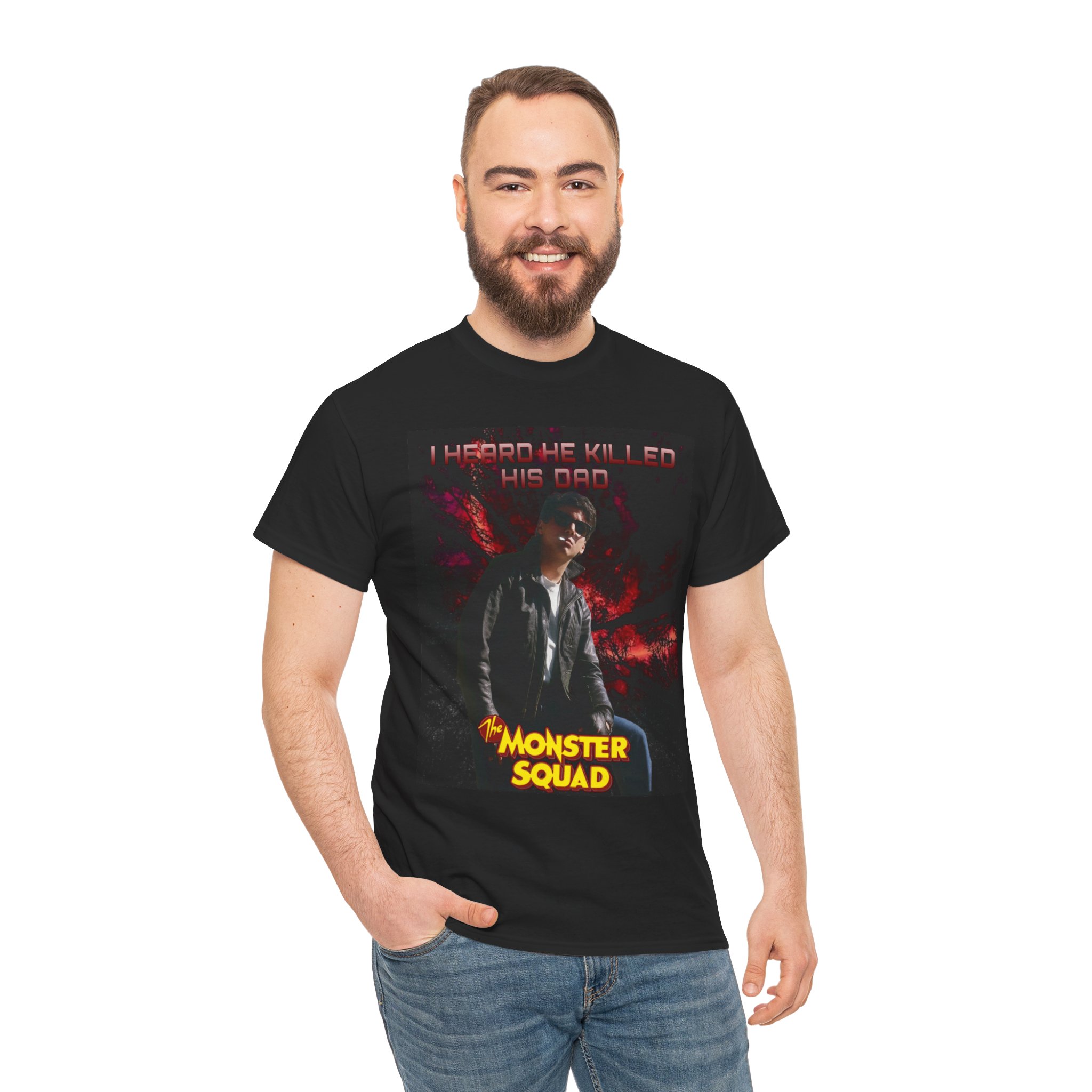 Monster Squad Graphic Tee — “I Heard He Killed His Dad” Horror Movie T-Shirt - Image 8
