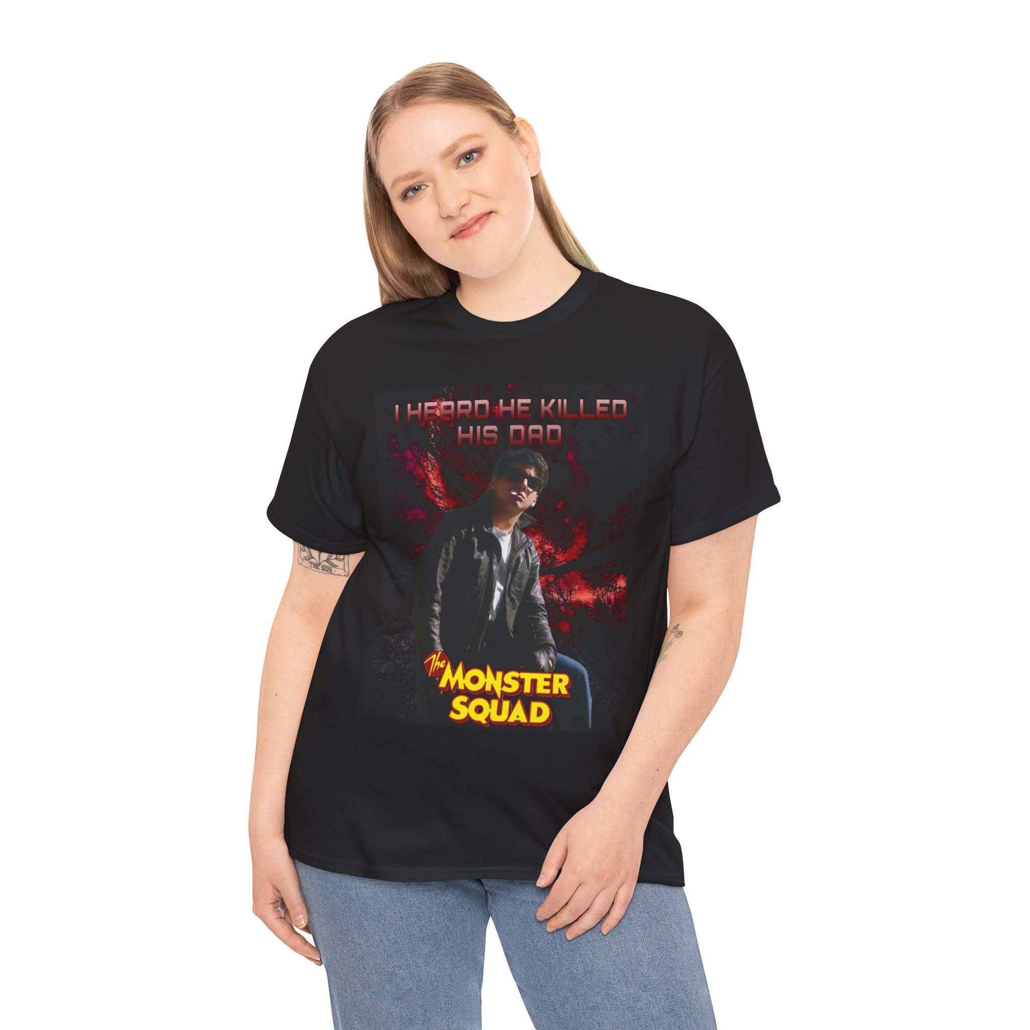 Monster Squad Graphic Tee — “I Heard He Killed His Dad” Horror Movie T-Shirt - Image 7