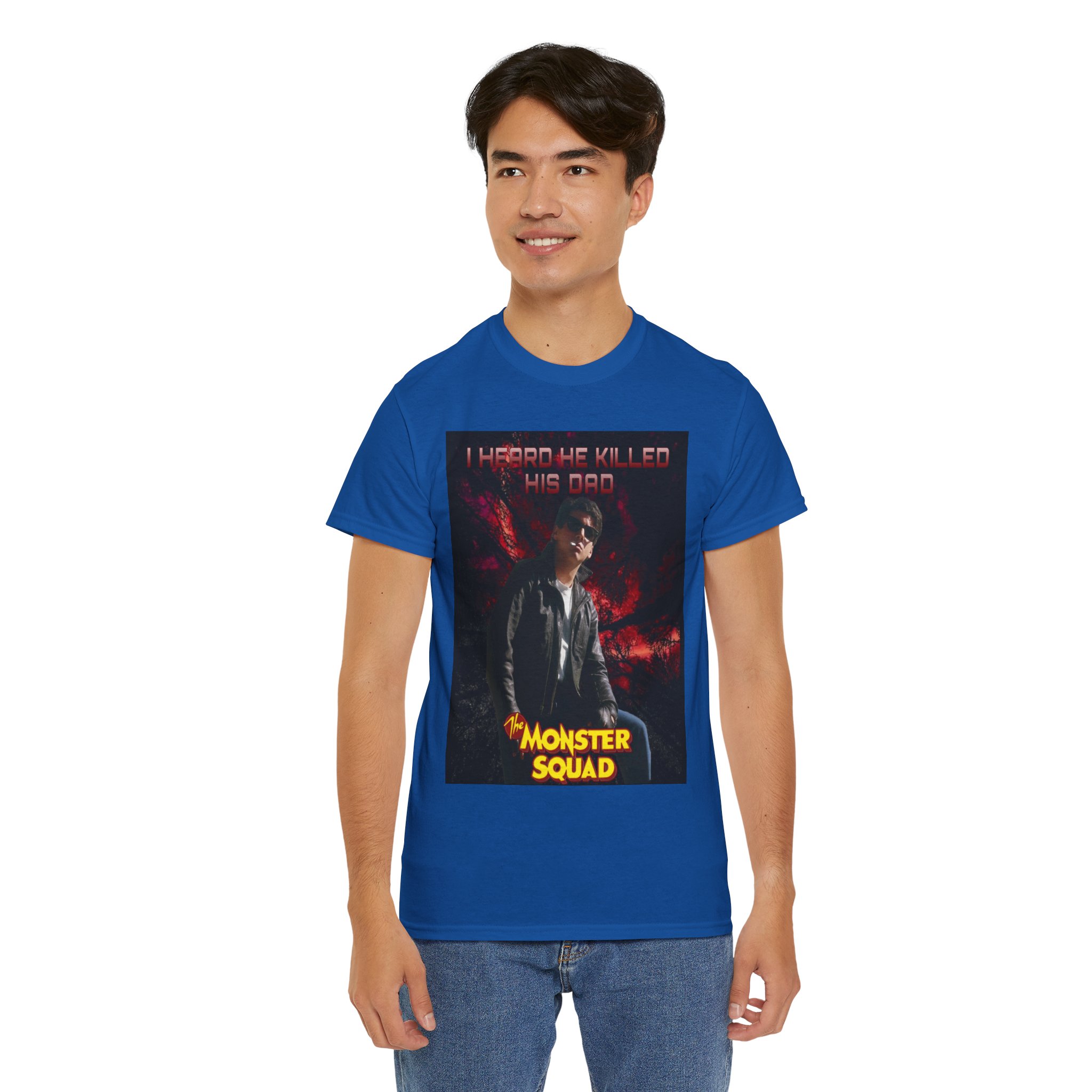 Monster Squad Graphic Tee — “I Heard He Killed His Dad” Horror Movie T-Shirt - Image 99