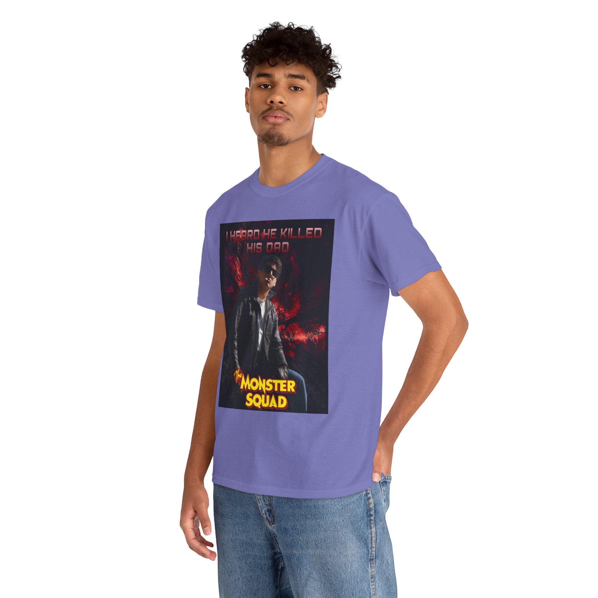 Monster Squad Graphic Tee — “I Heard He Killed His Dad” Horror Movie T-Shirt - Image 118