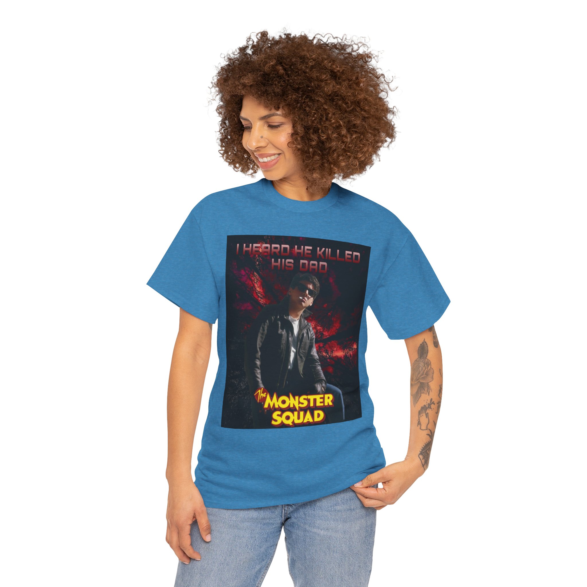 Monster Squad Graphic Tee — “I Heard He Killed His Dad” Horror Movie T-Shirt - Image 38