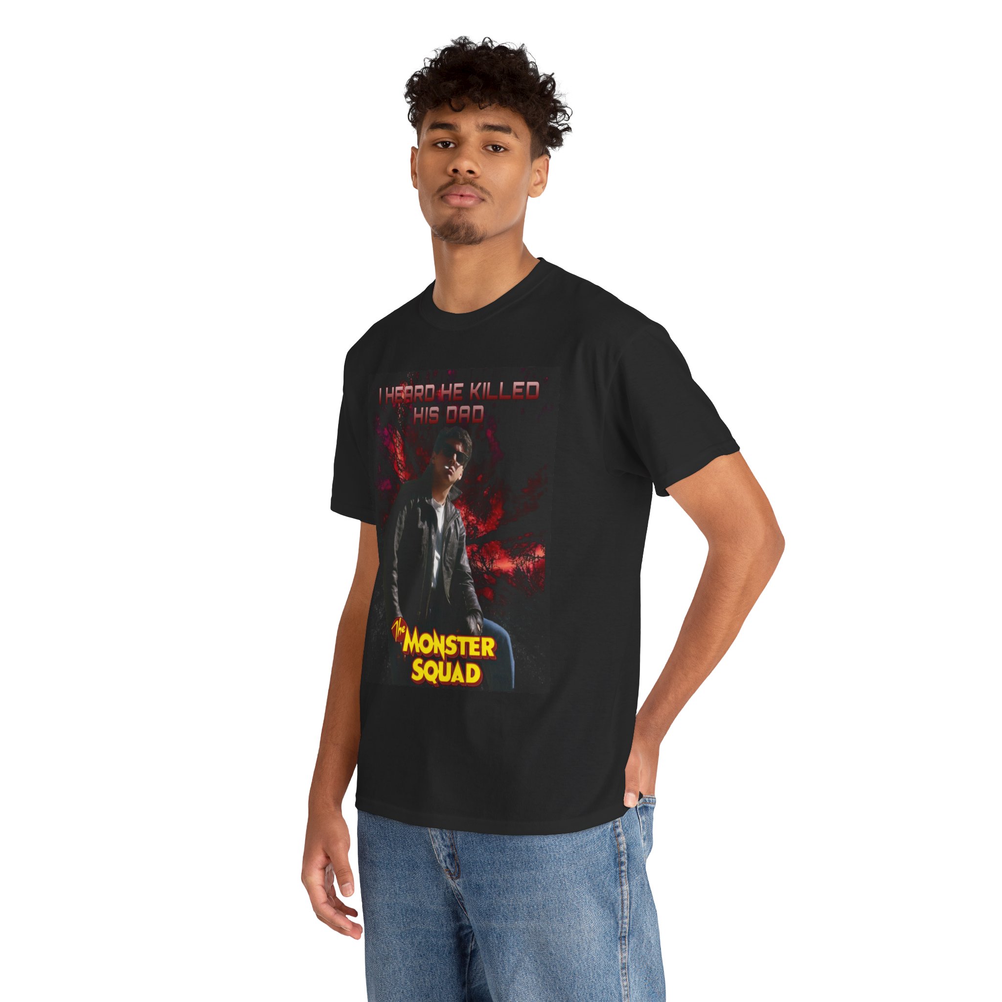 Monster Squad Graphic Tee — “I Heard He Killed His Dad” Horror Movie T-Shirt - Image 9