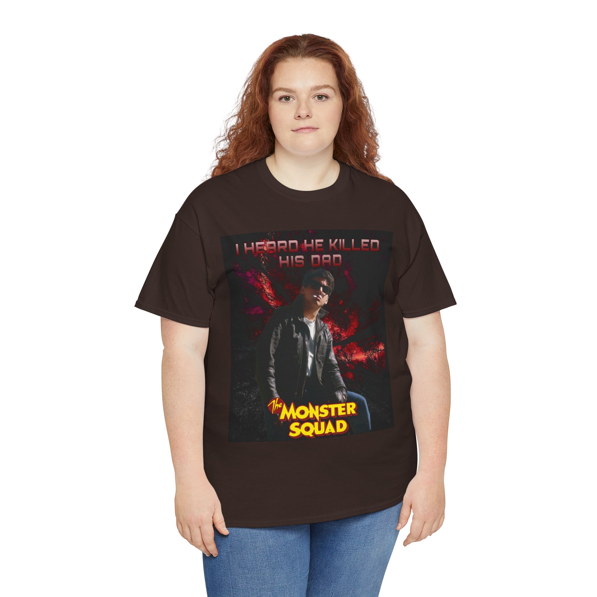 Monster Squad Graphic Tee — “I Heard He Killed His Dad” Horror Movie T-Shirt - Image 20