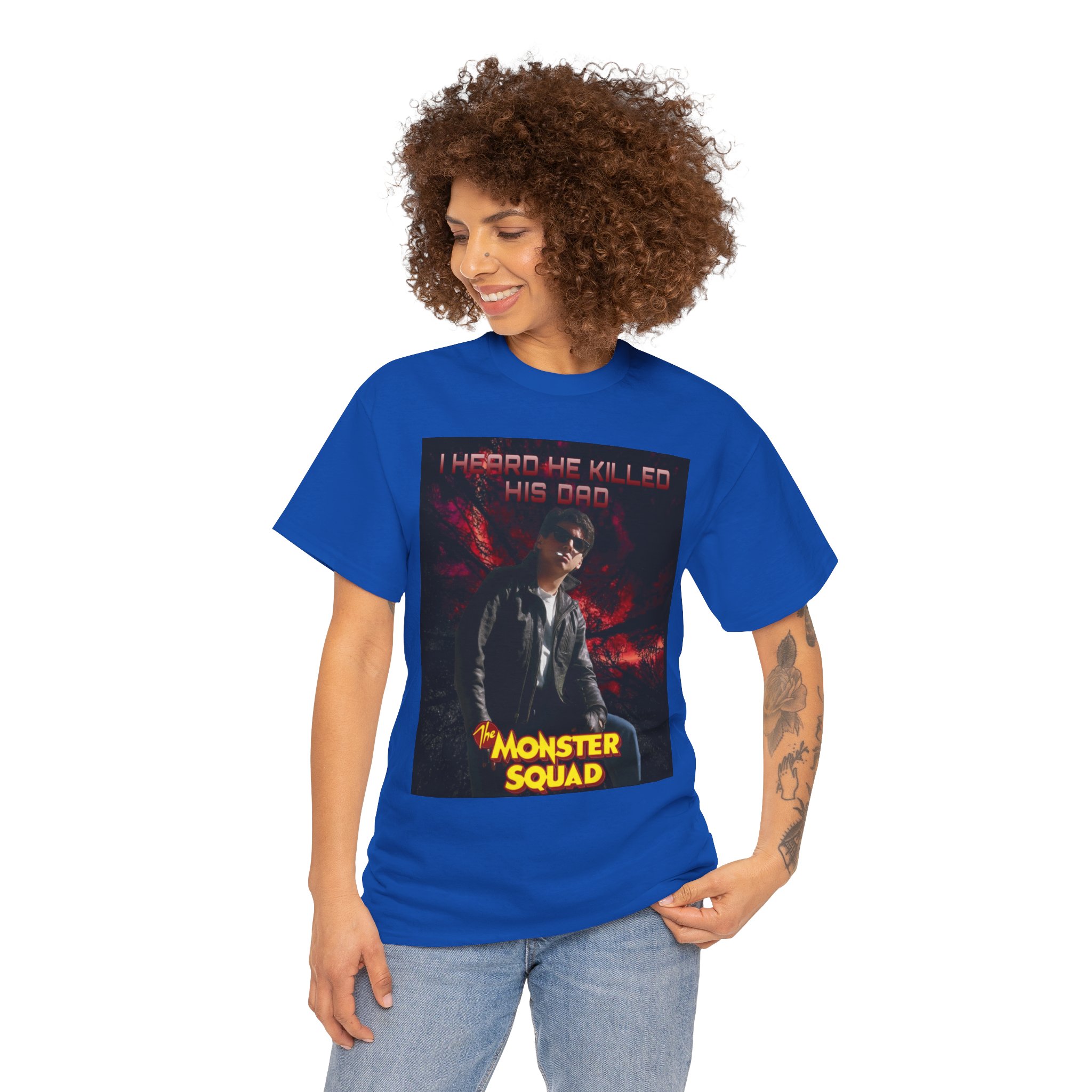 Monster Squad Graphic Tee — “I Heard He Killed His Dad” Horror Movie T-Shirt - Image 82