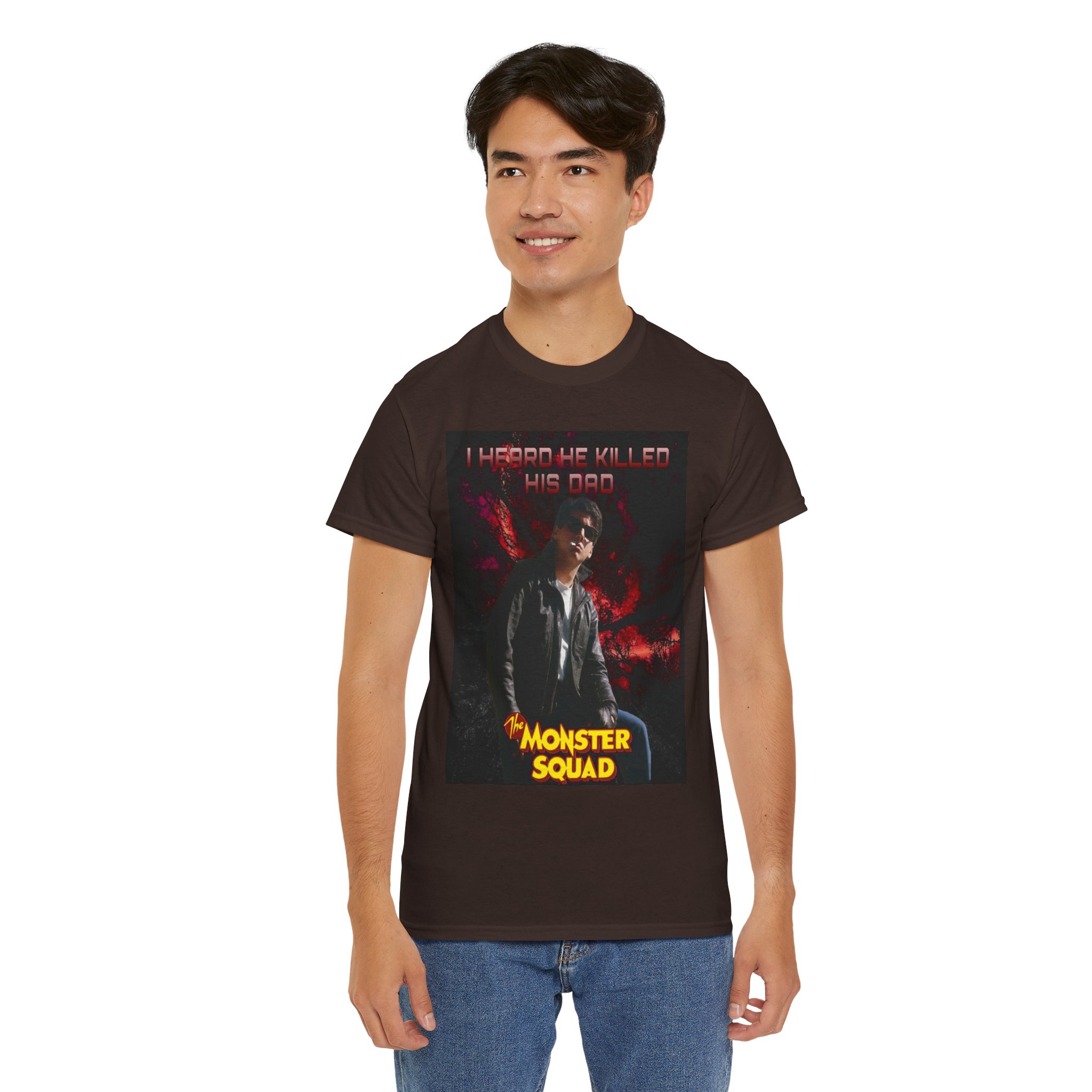 Monster Squad Graphic Tee — “I Heard He Killed His Dad” Horror Movie T-Shirt - Image 22