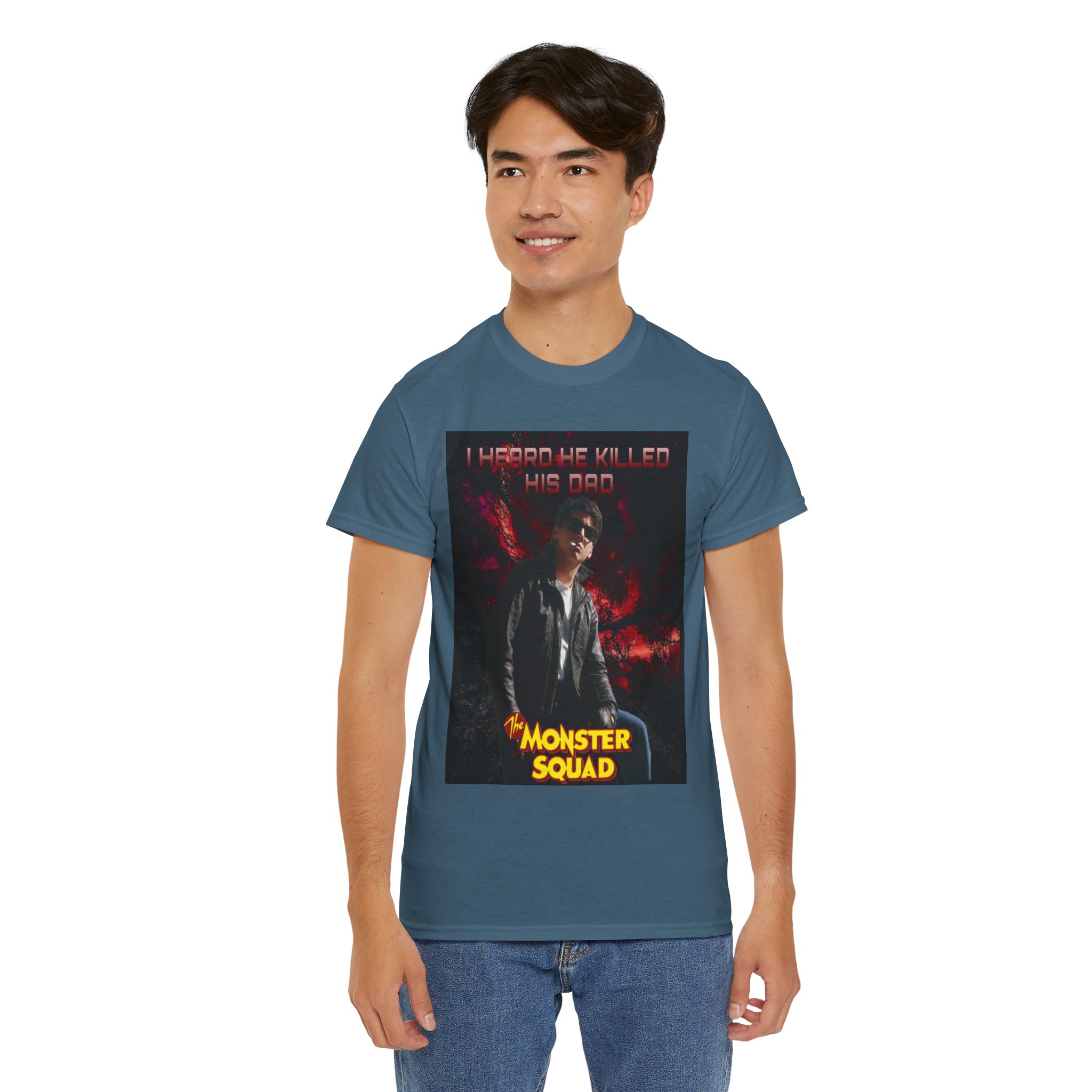 Monster Squad Graphic Tee — “I Heard He Killed His Dad” Horror Movie T-Shirt - Image 77