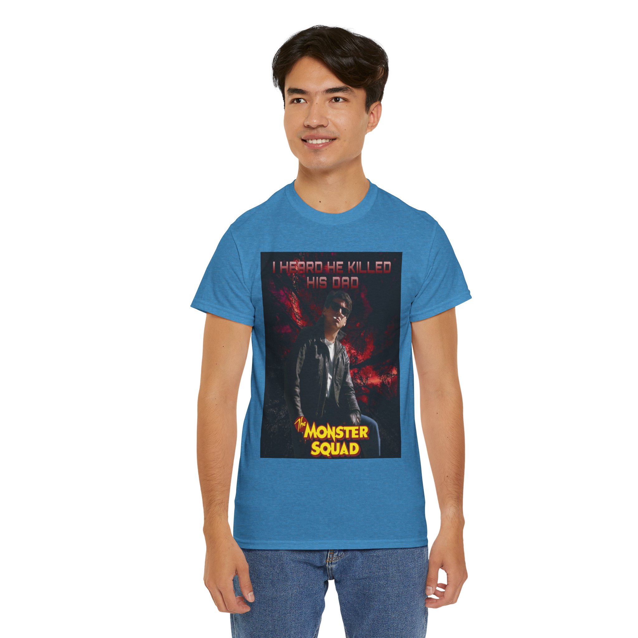 Monster Squad Graphic Tee — “I Heard He Killed His Dad” Horror Movie T-Shirt - Image 44