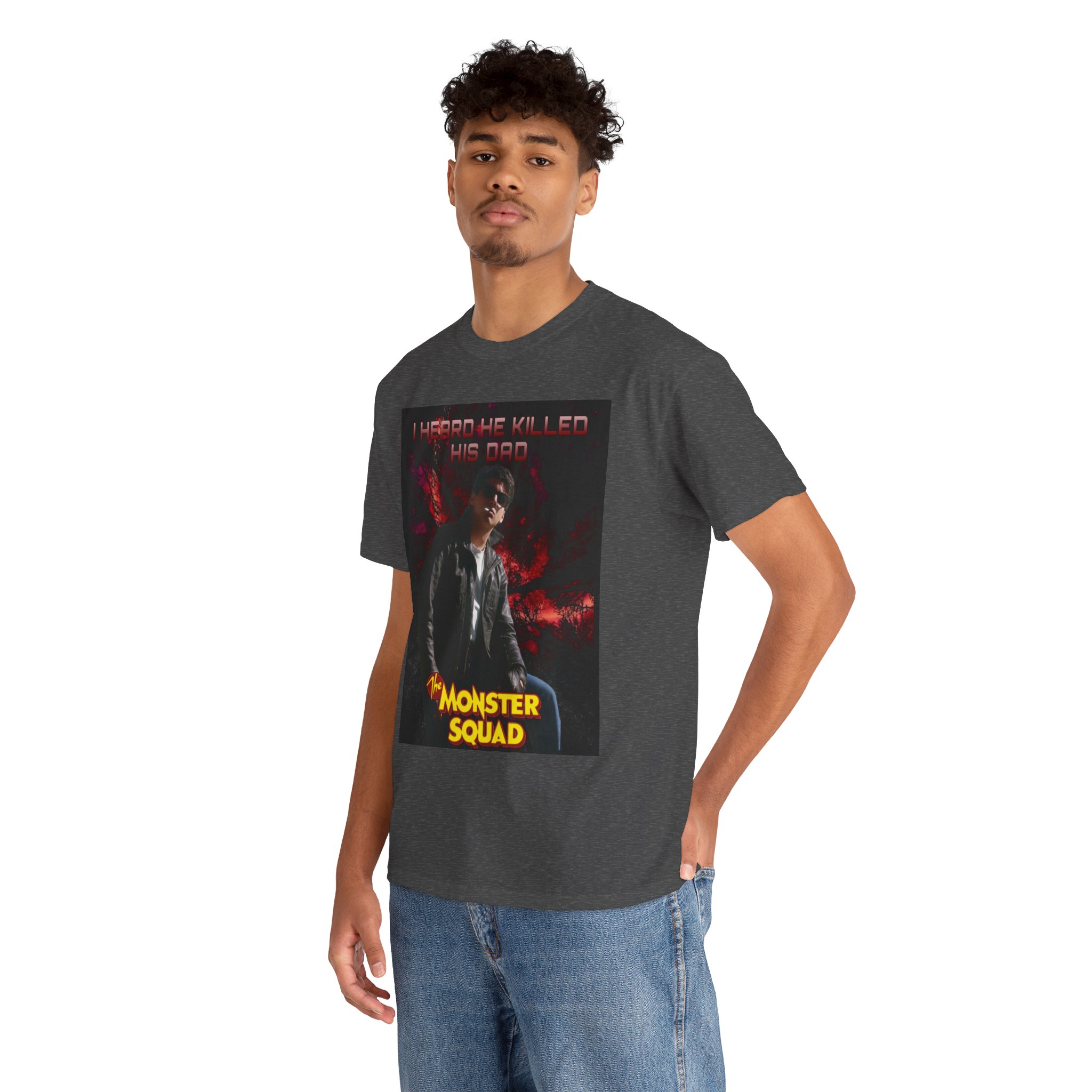 Monster Squad Graphic Tee — “I Heard He Killed His Dad” Horror Movie T-Shirt - Image 52
