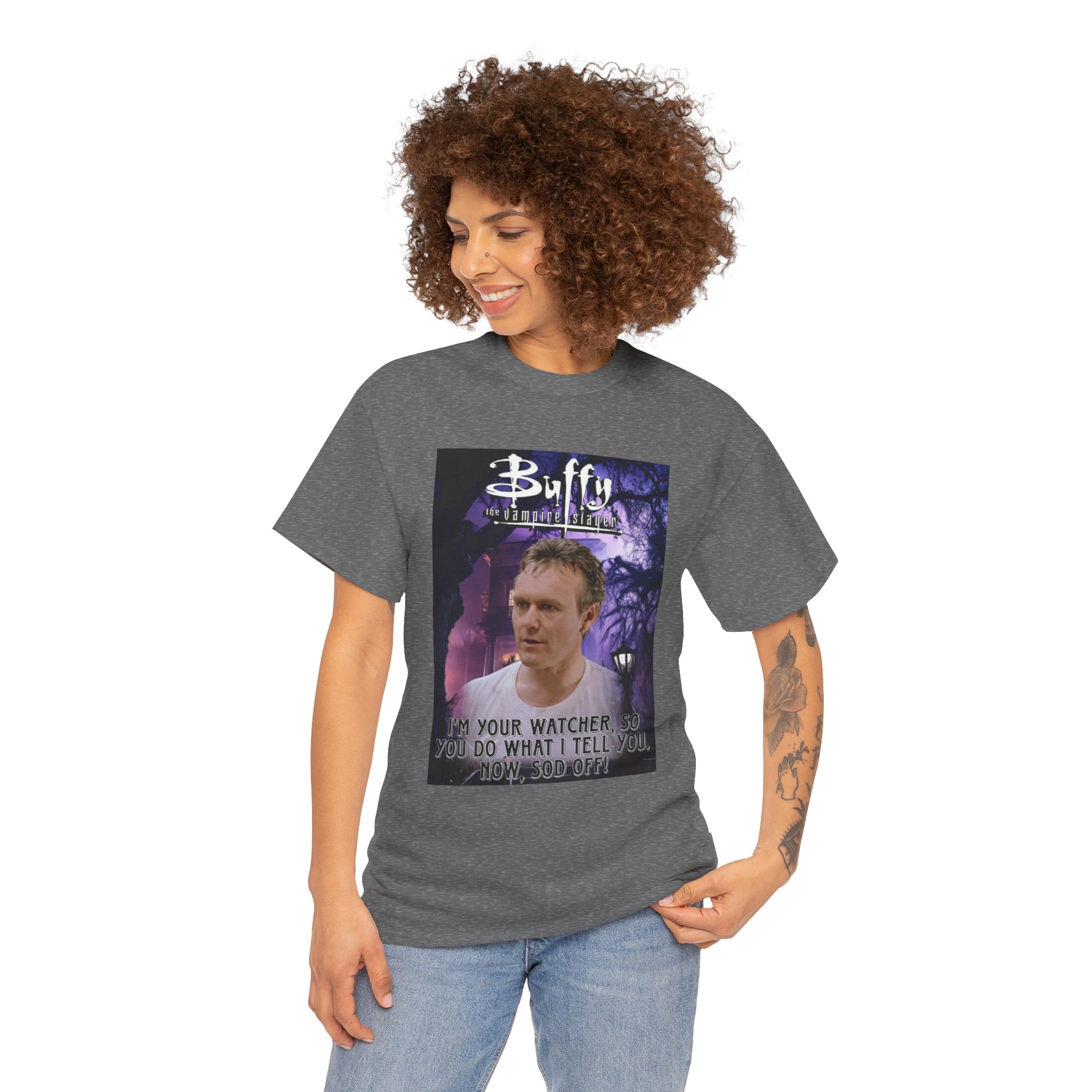 Buffy The Vampire Slayer TV Quote -“I’m Your Watcher” Giles AKA The Ripper Graphic Tee - Image 138